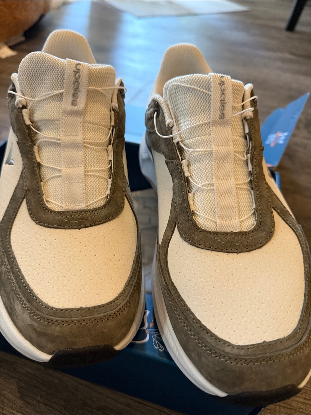 Unbranded Woman’s Cream and Olive Suede Athletic Sneakers - Picture 4 of 6